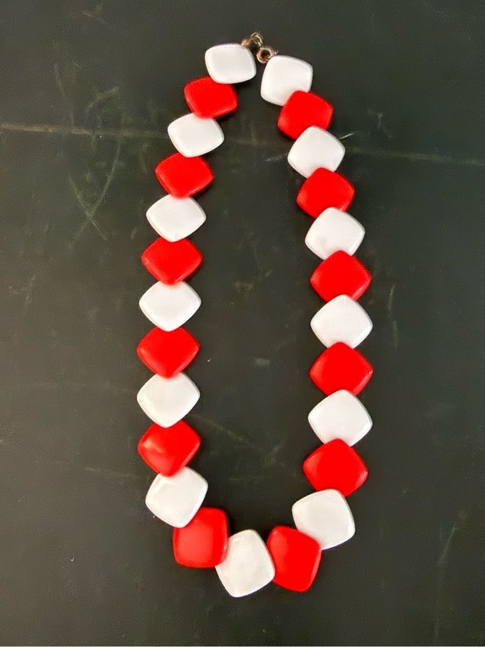 Vintage Red & White Plastic Lucite Necklace